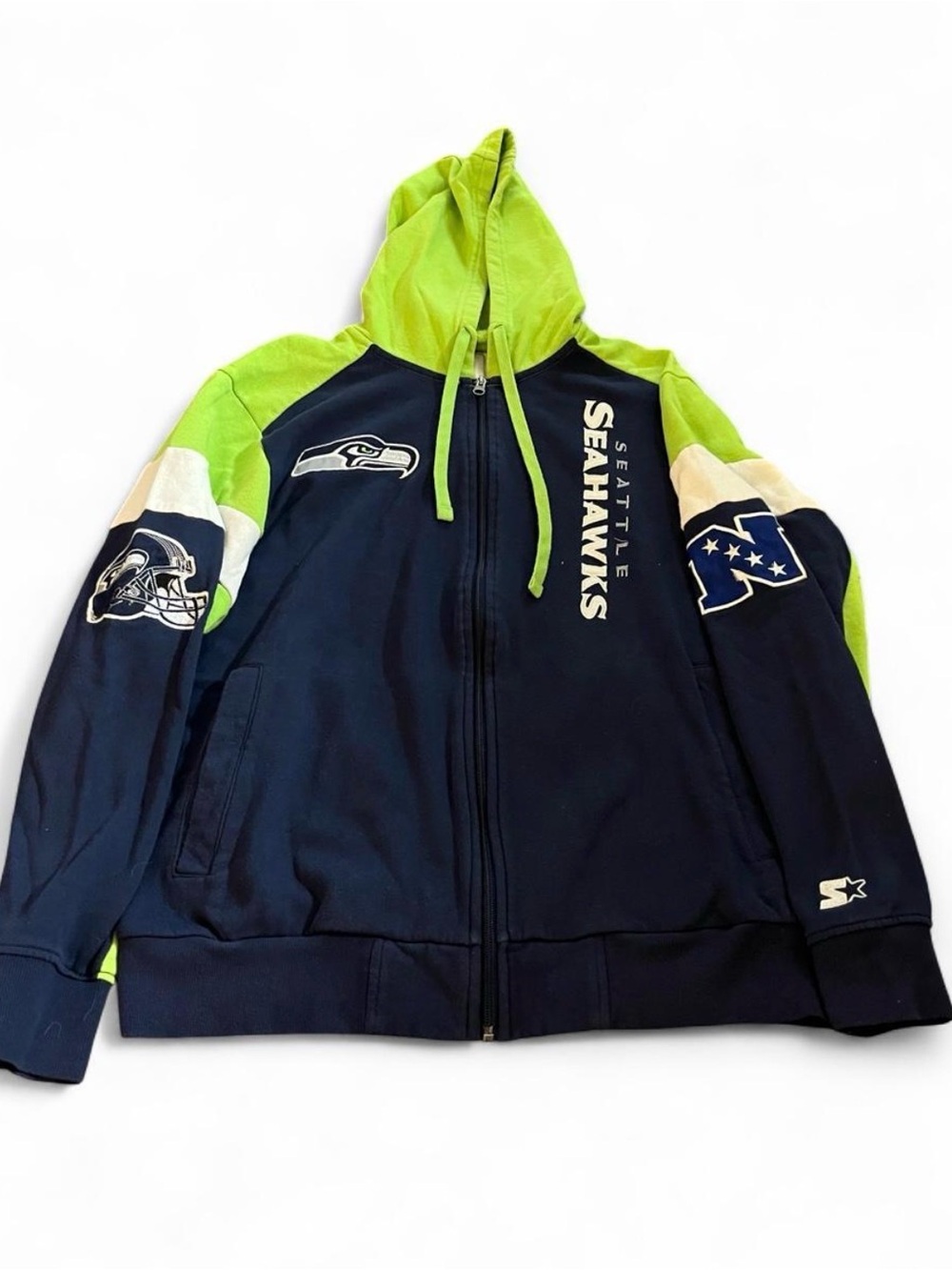 Vintage Y2K Seattle Seahawks NFL Starter Embroidered Hooded Green Jacket Mens XL